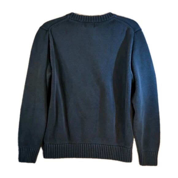 LL Bean Chunky Cotton Crewneck Sweater Small Blue Mended Seam Classic Fisherman - Picture 2 of 6